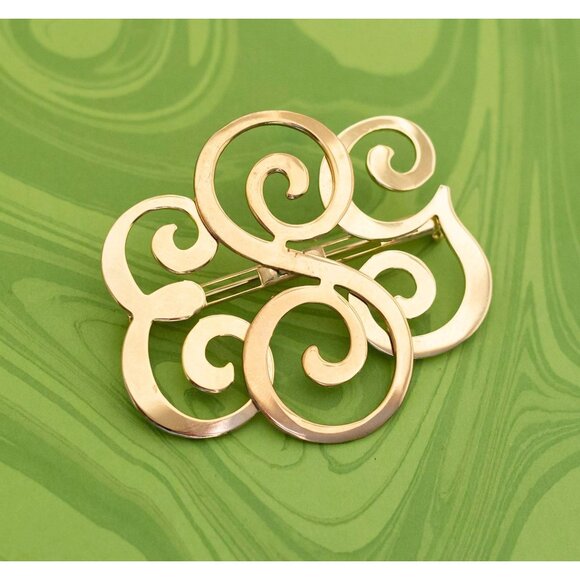 Vintage Spiral Letters Gold Tone Brooch - W14 - Picture 1 of 2